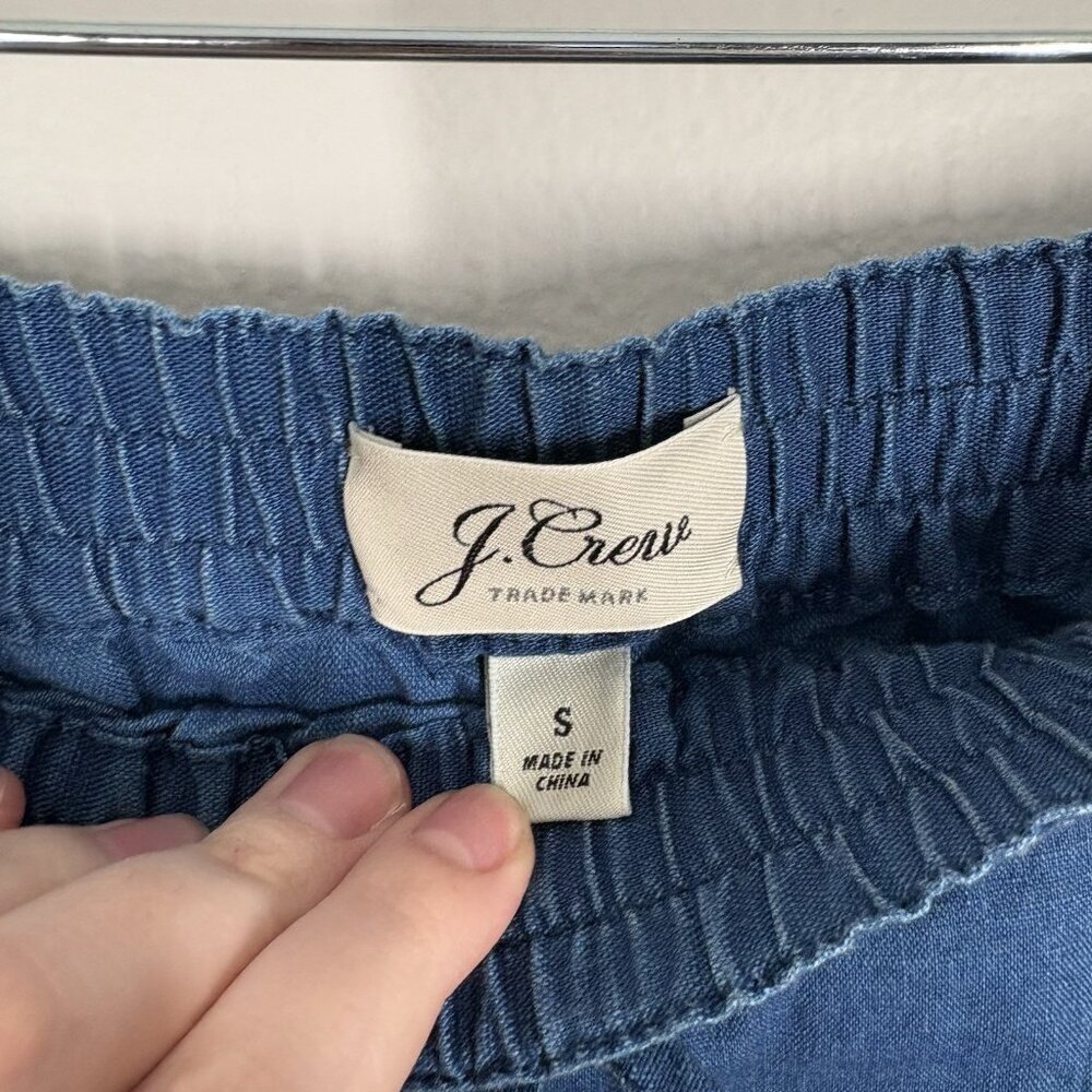 J.Crew Women S Blue Chambray Linen Cotton Embroidered Drawstring Mini Skirt - Picture 8 of 10